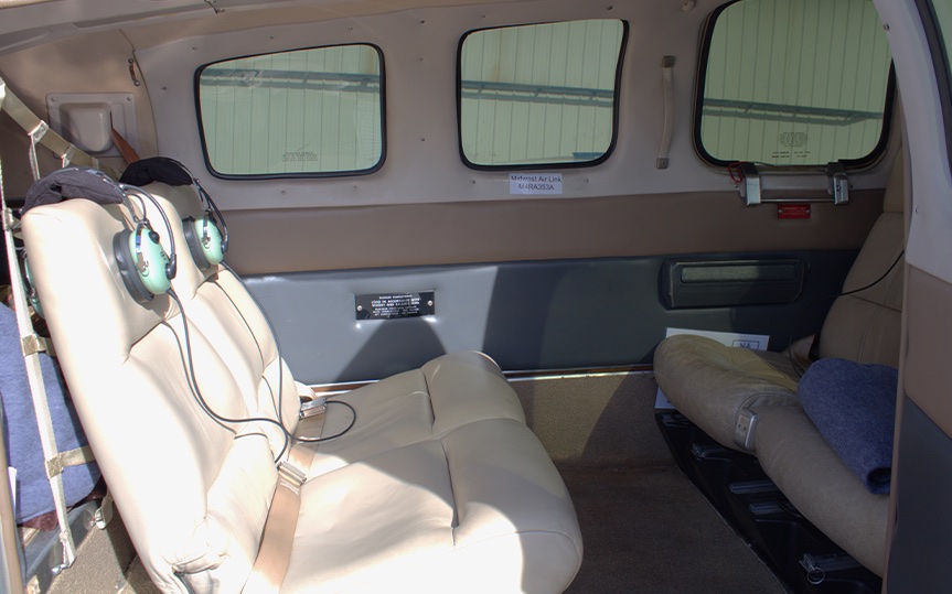 Cabin seating and windows aboard N169RR